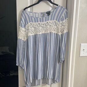 Torrid Blue and White Striped Lace Blouse